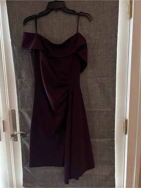 Xscape Off-Shoulder Draped Cocktail Dress in Deep Plum